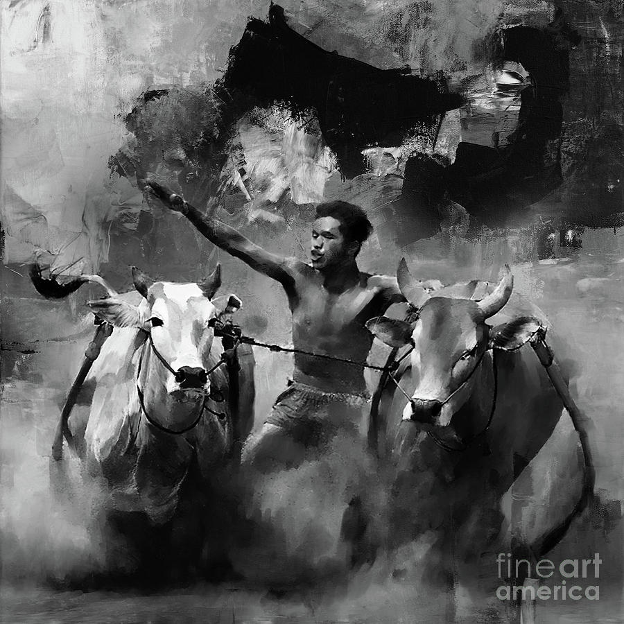 Bull Race 0013 Painting by Gull G