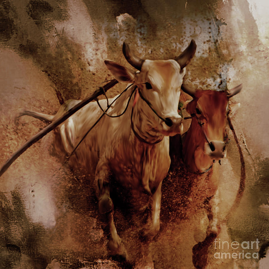 Bull Race 3081 Painting by Gull G