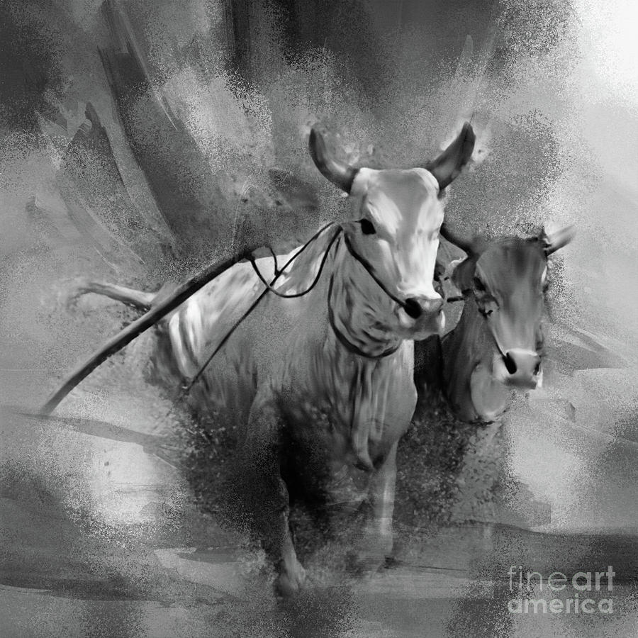 Bull Racing 0211 Painting by Gull G