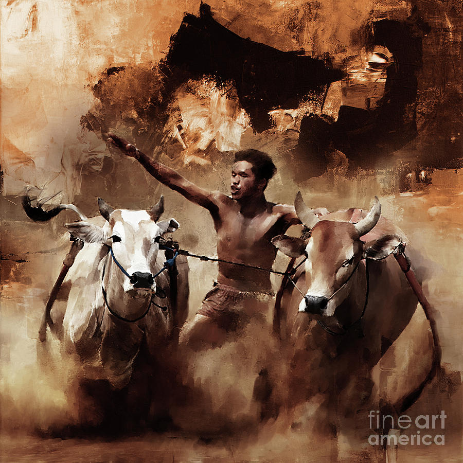 Bull Racing 0951 Painting by Gull G