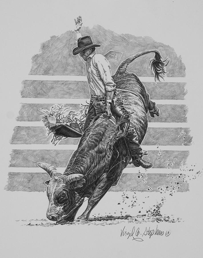 Bull Riding Drawing by Virgil Stephens