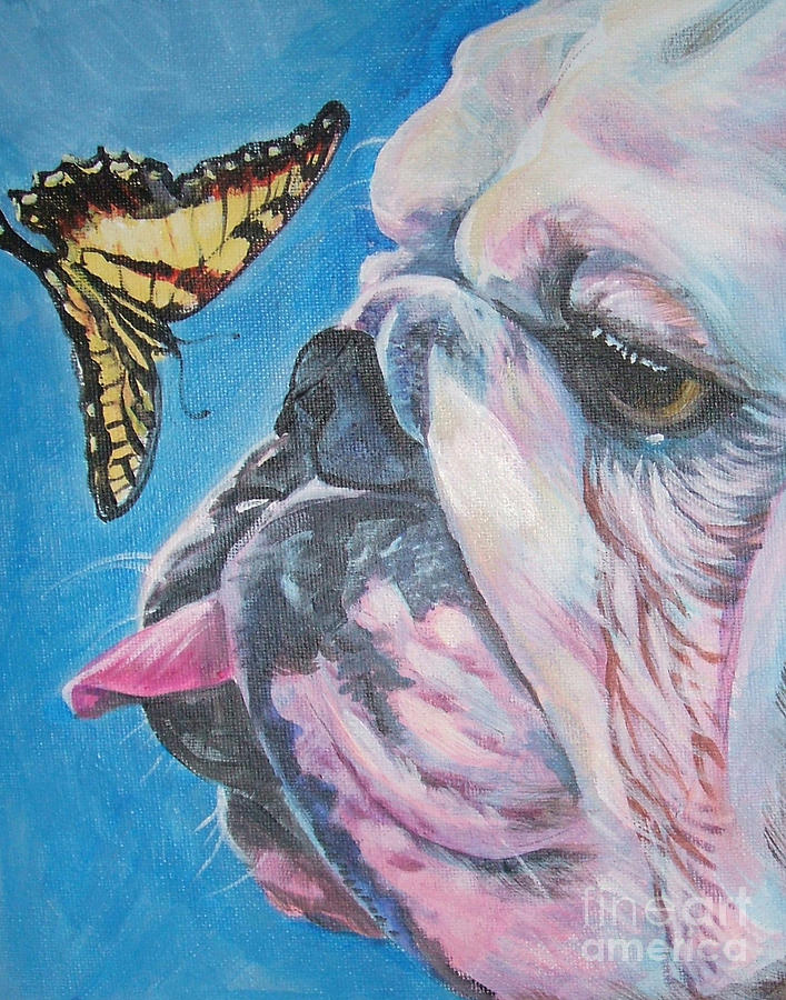 Bulldog and butterfly Painting by Lee Ann Shepard