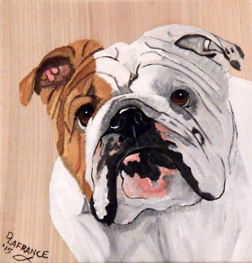 Bulldog On Wood Painting