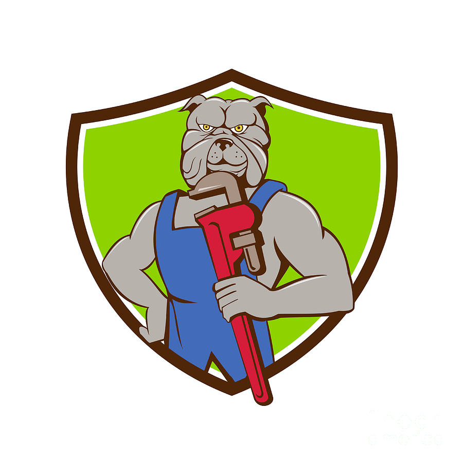 Bulldog Plumber Monkey Wrench Crest Cartoon Digital Art by Aloysius ...