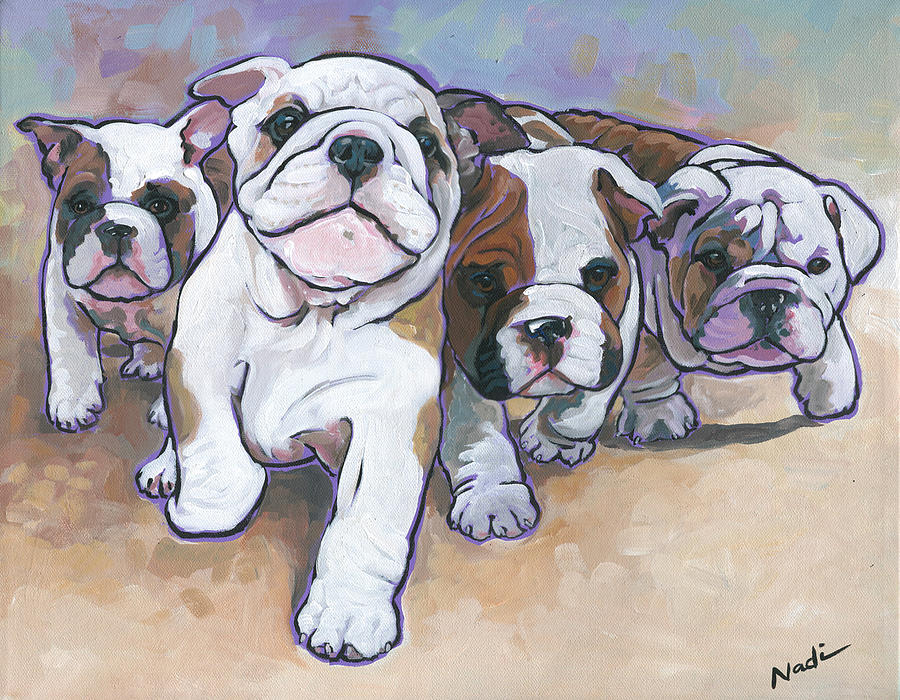 Bulldog Puppies Painting by Nadi Spencer