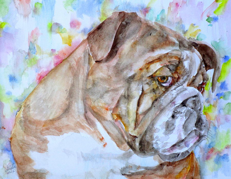 Dog Painting - BULLDOG - watercolor portrait.7 by Fabrizio Cassetta