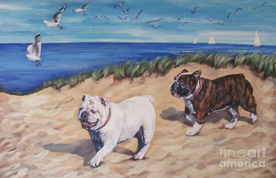 Bulldogs on the Beach Painting by Lee Ann Shepard