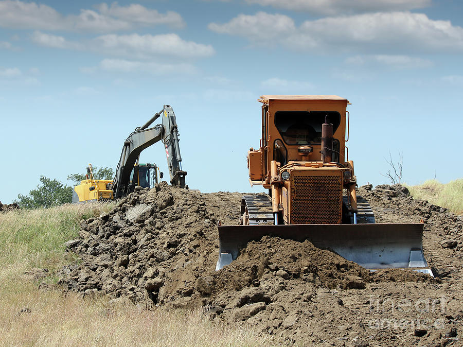 Bulldozer Photograph - Bulldozer And Excavator On Road Construction by Goce Risteski