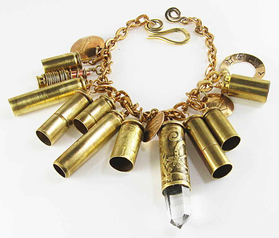 Brass Chain Jewelry - Bullet Shell Rock Crystal Point Bracelet by Virginia Vivier