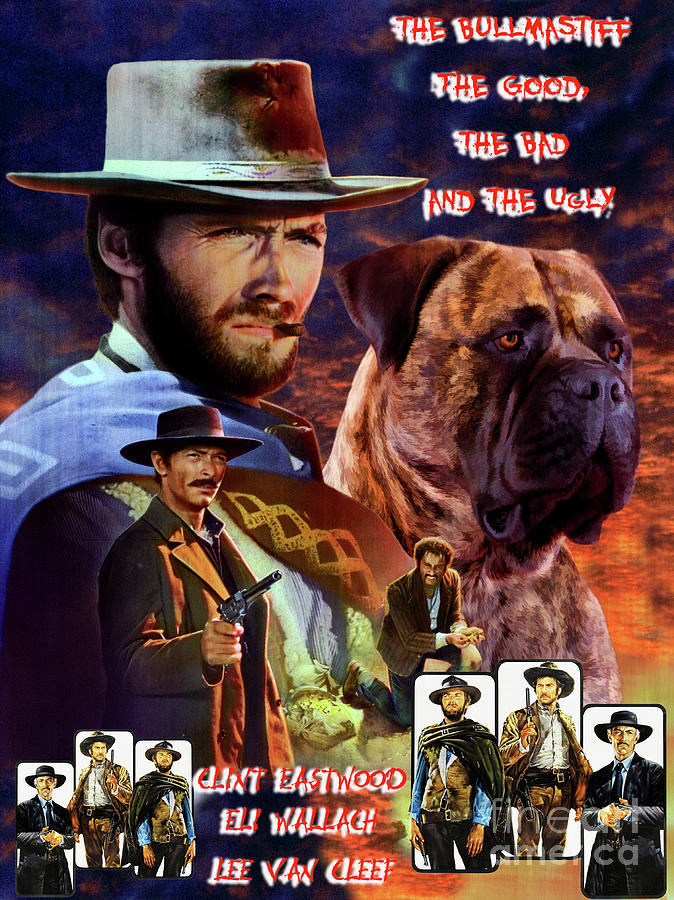 Bullmastiff Art Canvas Print - The Good, the Bad and the Ugly Movie Poster Painting by Sandra Sij