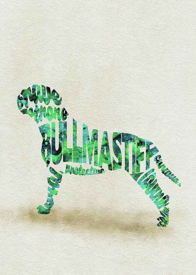 Bullmastiff Watercolor Painting / Typographic Art Painting by Inspirowl Design