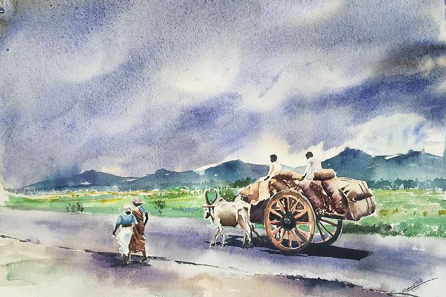 Bullock cart Painting by George Jacob