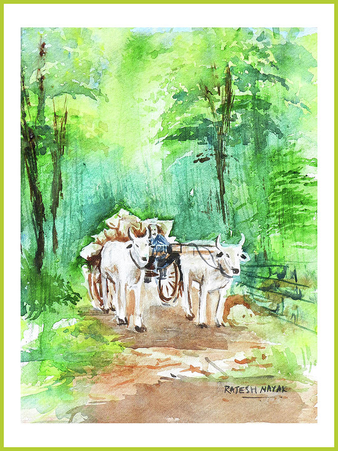 Bullock Cart Painting by Rajesh Nayak - Fine Art America