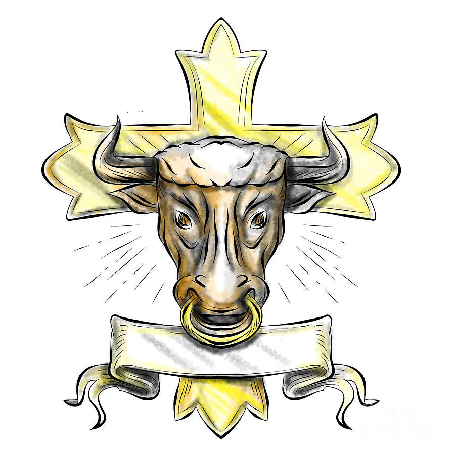 Bull Digital Art - Bullock Head Christian Cross  by Aloysius Patrimonio