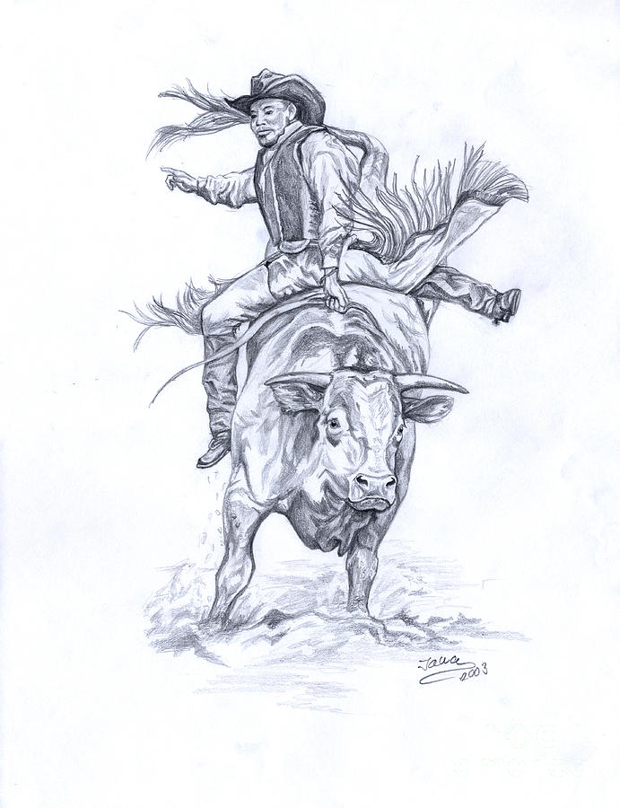 Bull Drawing - Bullrider by Jana Goode