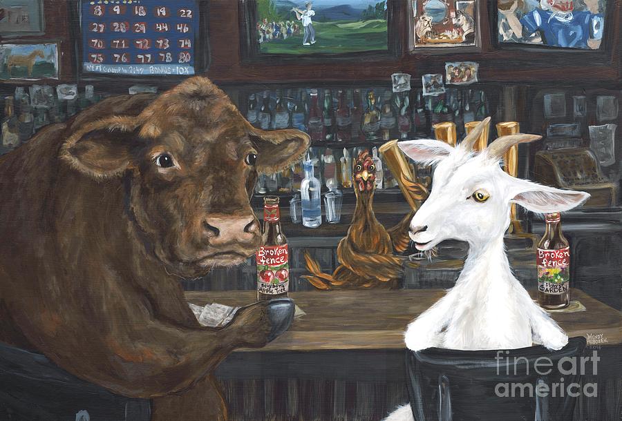 Chicken Painting - Bully and the Kid, the Bartender is a Little Chicken by Wendy Alibozek