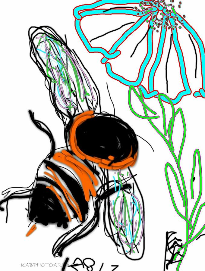 Bumble Bee and Flower Drawing Digital Art by Kathy Barney