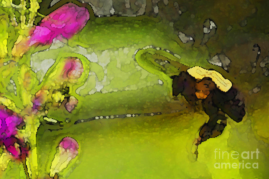 Bumble Bee Digital Art - Bumble Bee and Penstemon Over Pond by Annie Johnson Bumble Bee Digital Art - Bumble Bee and Penstemon Over Pond by Annie Johnson
