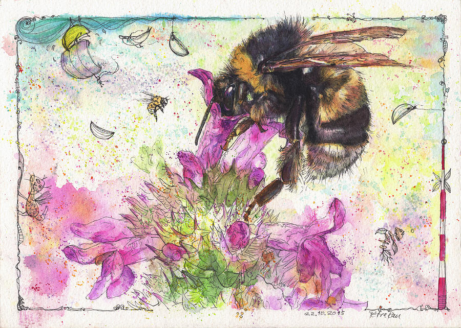 Bumble Bee on flower Painting by Petra Rau