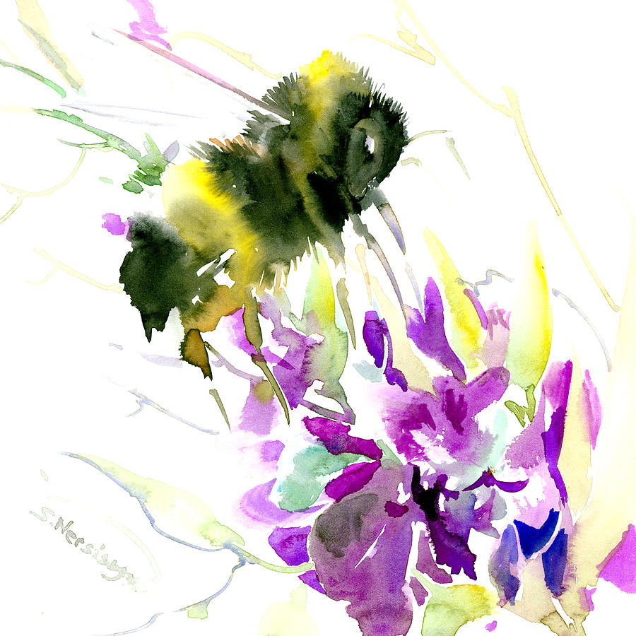 Bumblebee and Flowers Painting by Suren Nersisyan