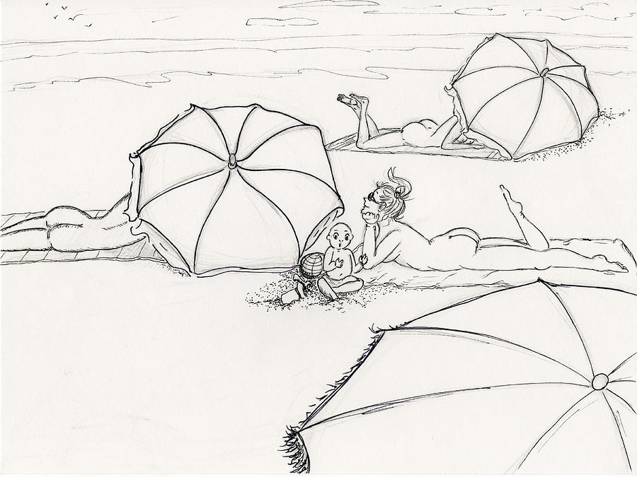 Beach Drawing - Bums on the Beach by Monique Neugebauer