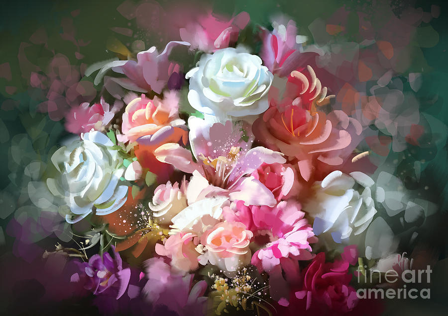 Artistic Painting - Bunch of roses by Tithi Luadthong