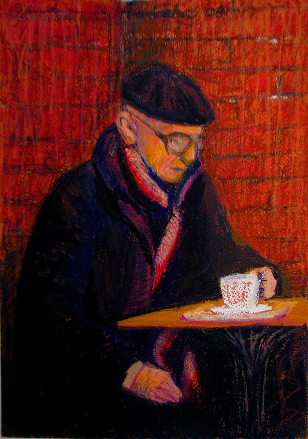 Bundled Old Man With Coffee Pastel by Art Nomad Sandra  Hansen