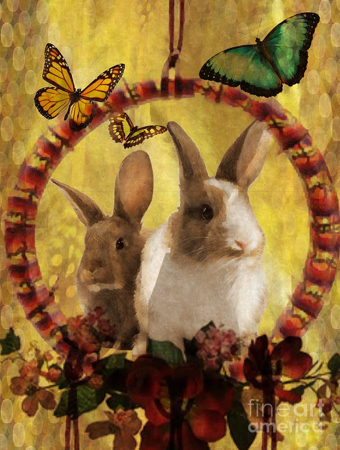 Bunnies and Butterflies Digital Art by Maria Urso