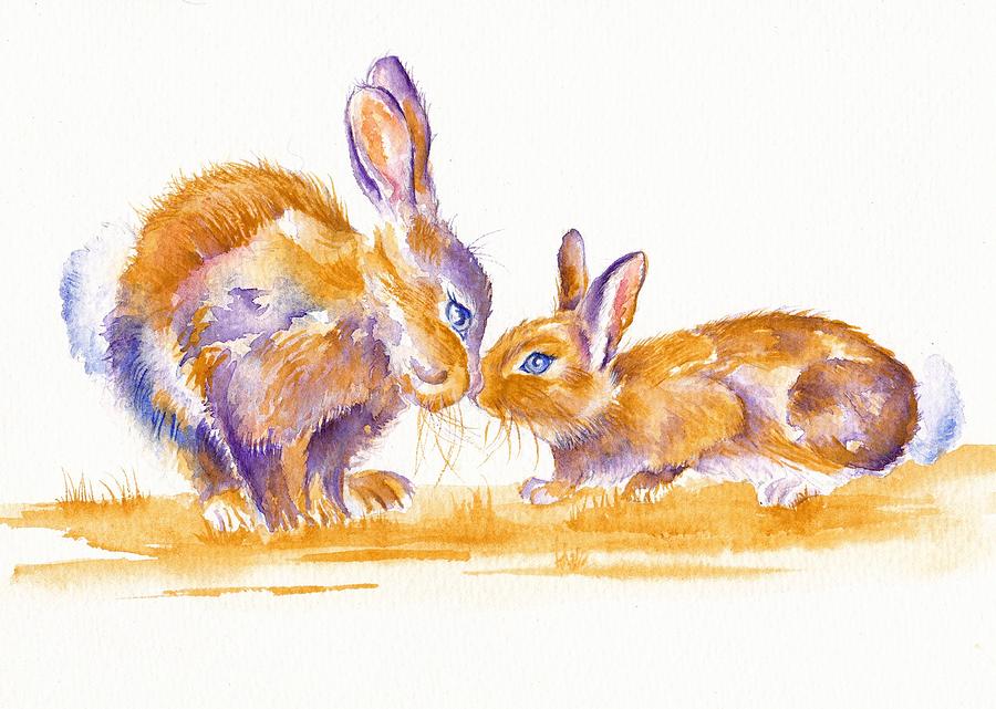 Bunnies Painting by Debra Hall