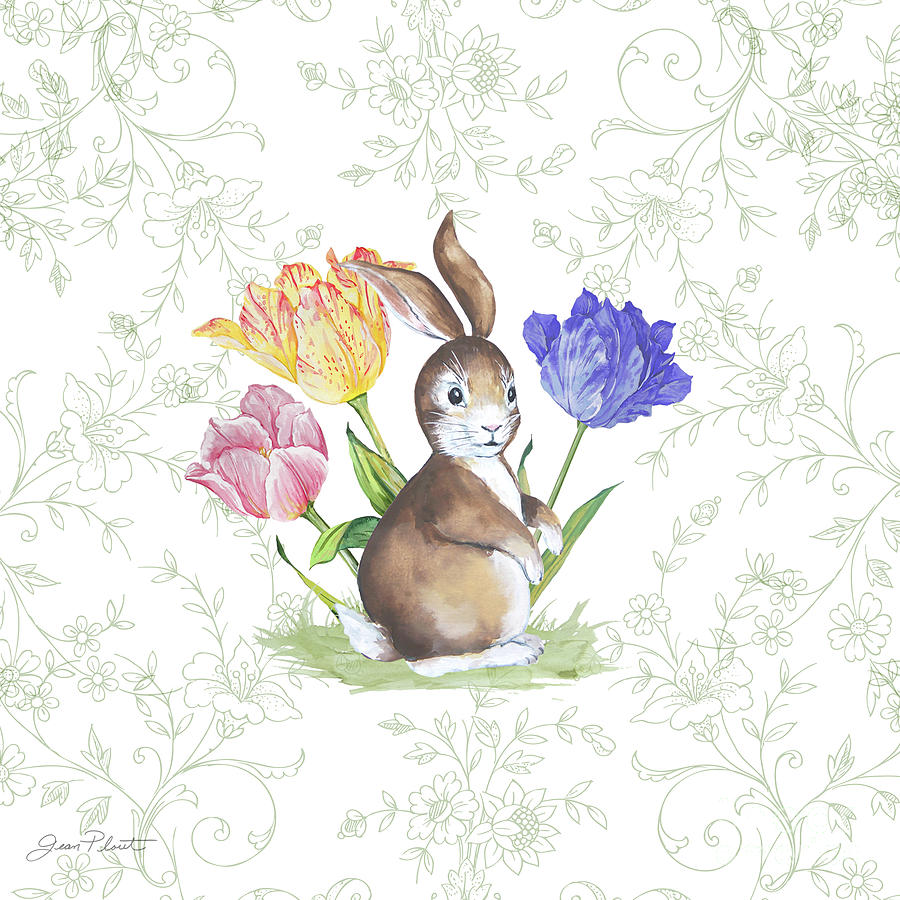 Bunnies In The Tulips-B Painting by Jean Plout