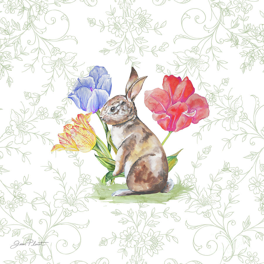 Bunnies In The Tulips-C Painting by Jean Plout