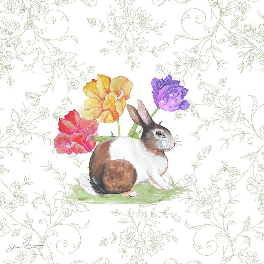 Bunnies In The Tulips-D Painting by Jean Plout