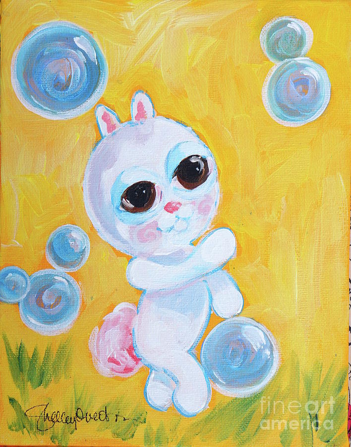 Bunny and the Bubbles Painting for Children Mixed Media by Shelley Overton