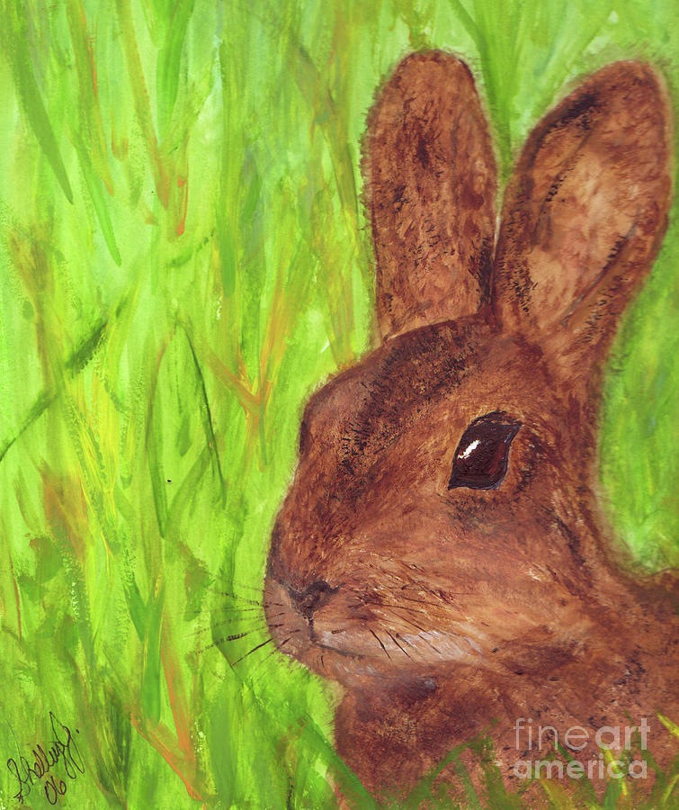 Rabbit Painting - Bunny in Grass by Shelley Jones