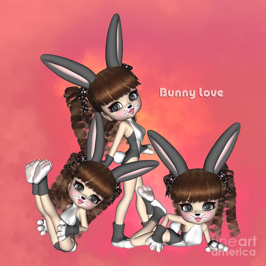 Bunny Love Triplets Mixed Media by Diane K Smith