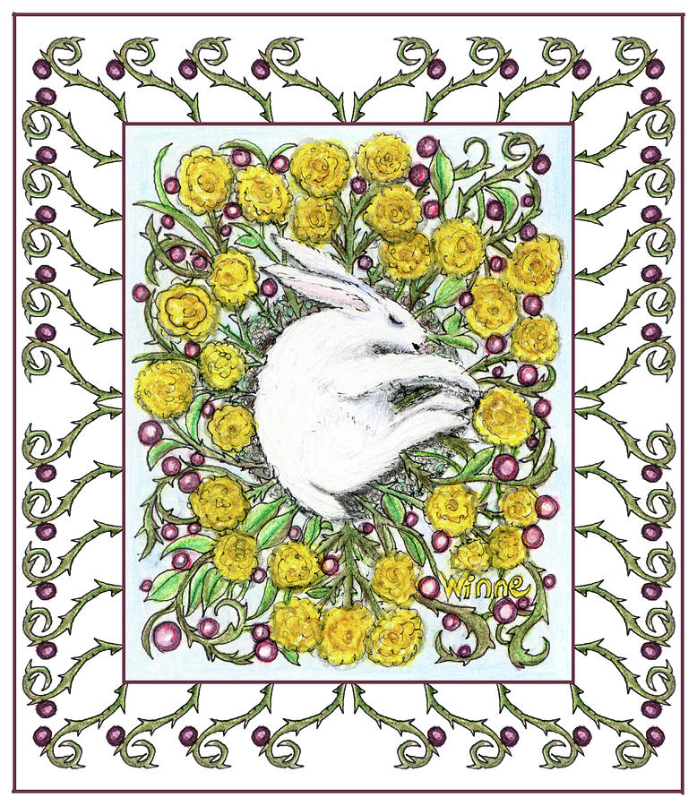 Bunny Nest of Yellow Roses and Blueberries Mixed Media by Lise Winne