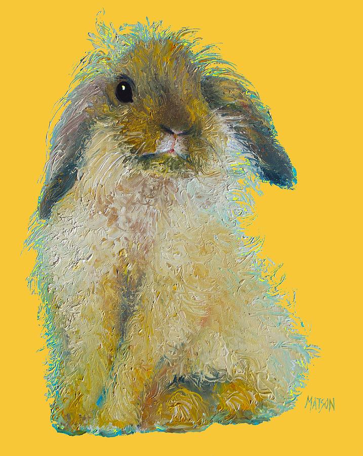 Easter Painting - Bunny Painting on yellow background by Jan Matson
