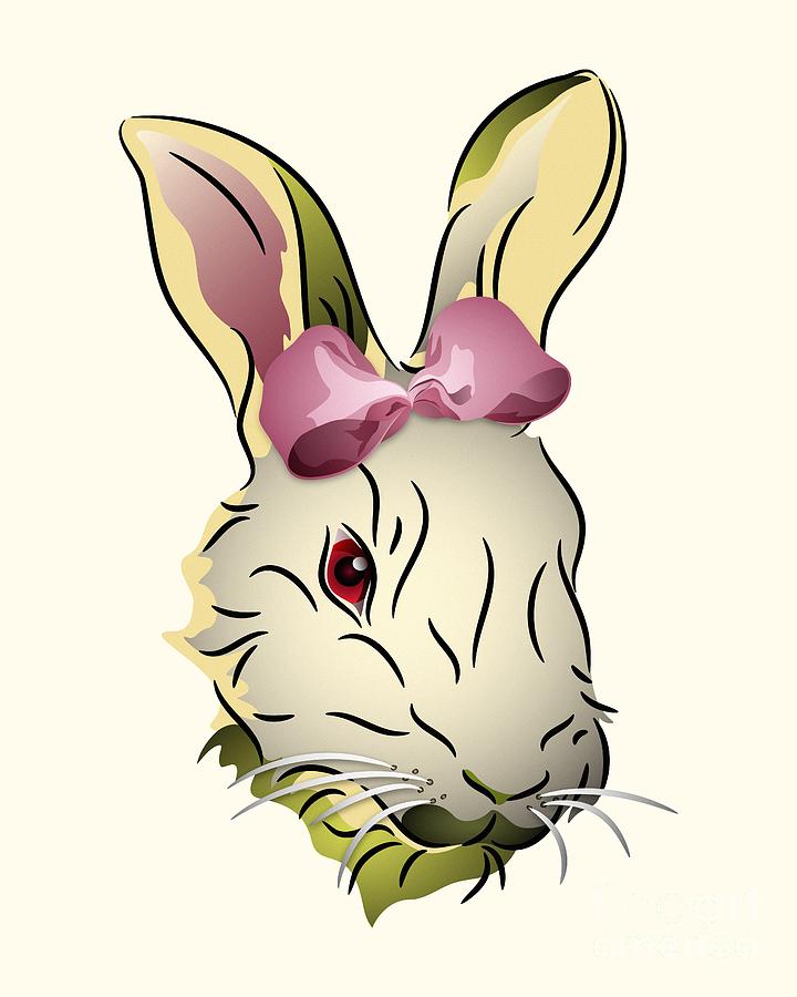 Bunny Rabbit with a Pink Bow Digital Art by MM Anderson