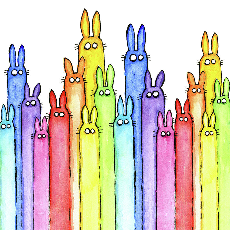 Baby Painting - Bunny Rainbow Pattern by Olga Shvartsur