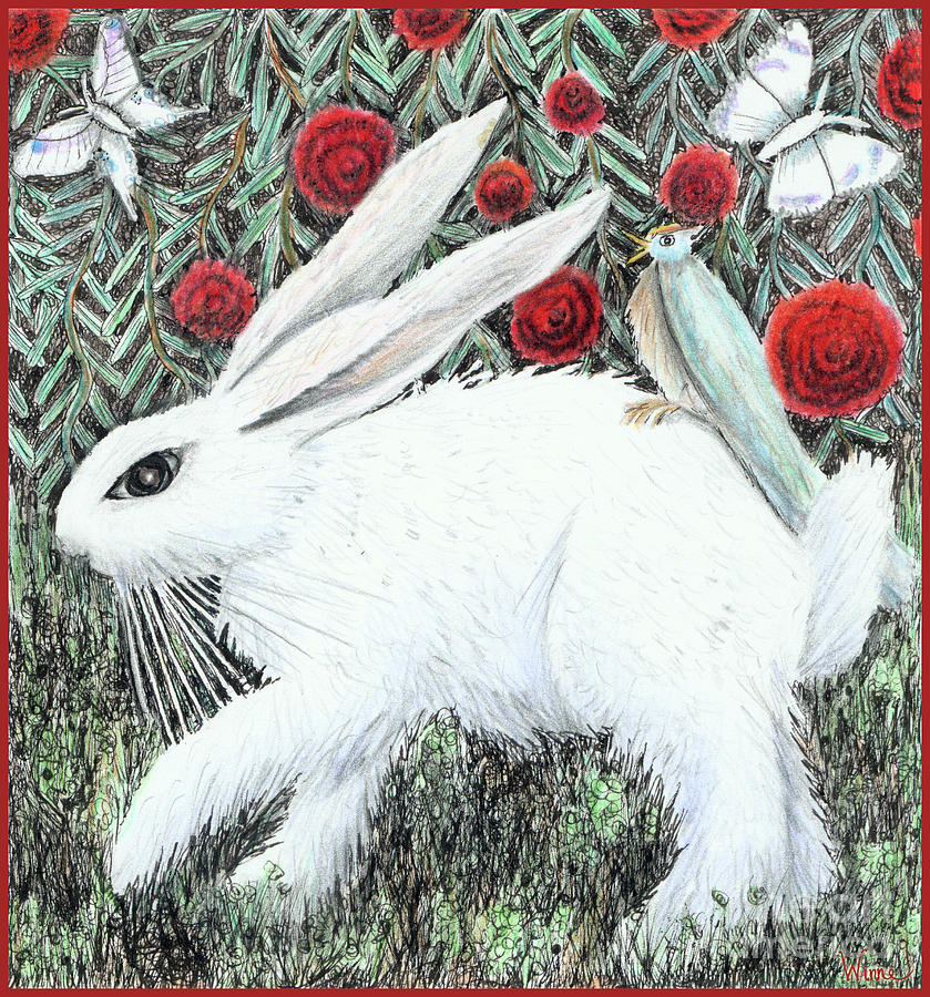 Bunny with Hitchhiker Drawing by Lise Winne