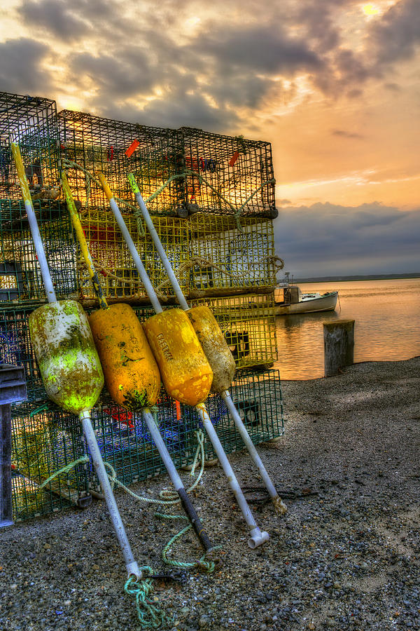 Sunset Photograph - Buoys and Lobster Traps at Sunset by Joann Vitali