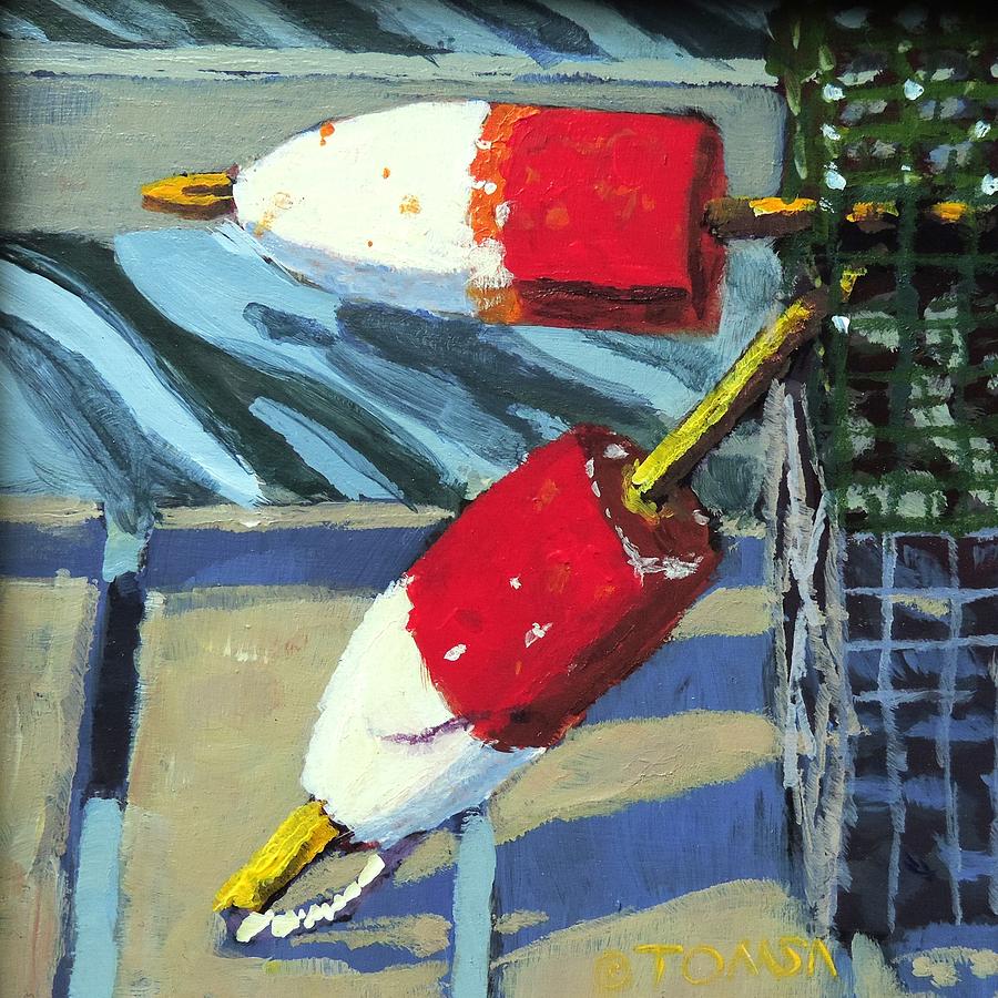 Lobster Buoys I Lobster Pots I Buoys Painting I Coastal Art I New England  Watercolor 