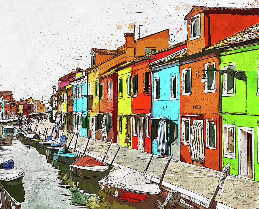 Italy....Colorful City hand painted on 11 x 14 Canvas Burano