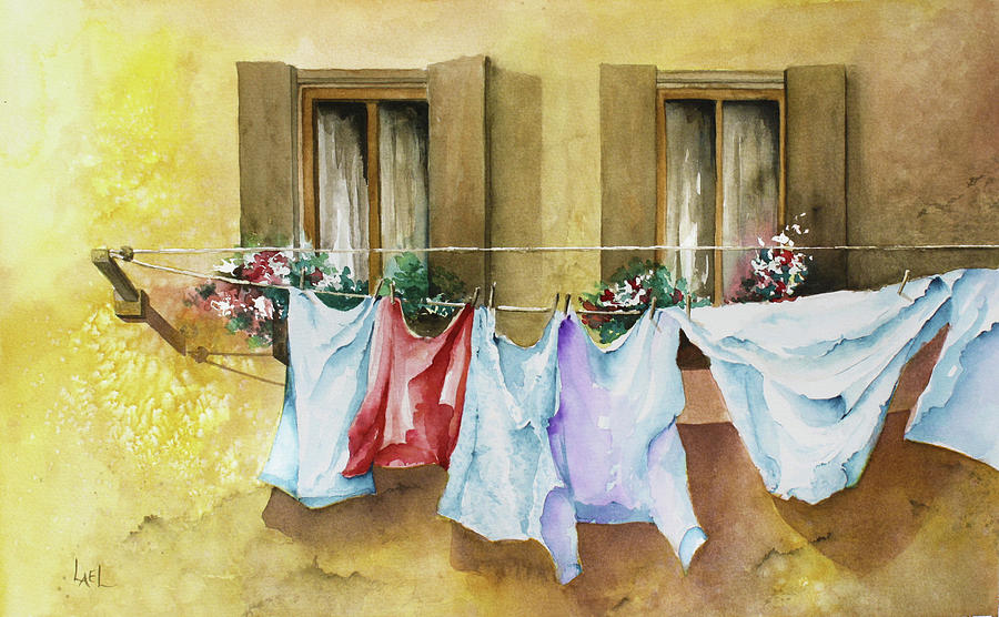 Burano Laundry Painting by Lael Rutherford