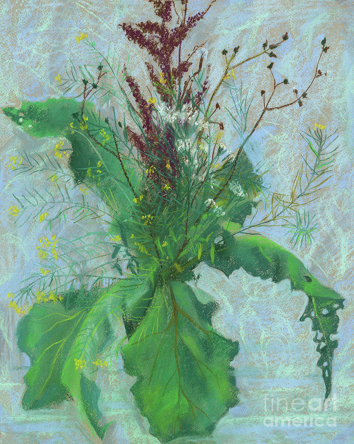 Burdock leaves  Pastel by Julia Khoroshikh