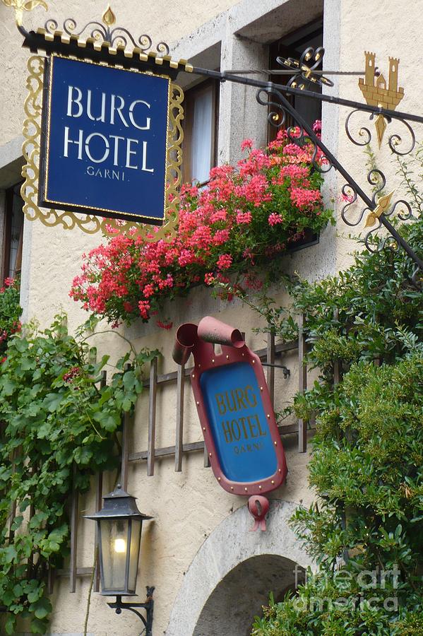 Burg Hotel Sign in Rothenburg Photograph by Carol Groenen