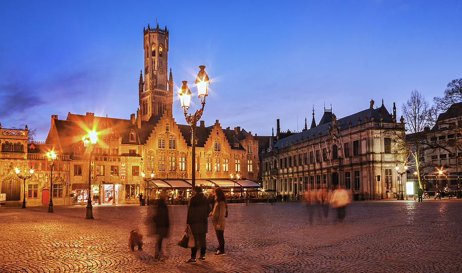 Architecture Photograph - Burg Square at Night - Bruges by Barry O Carroll
