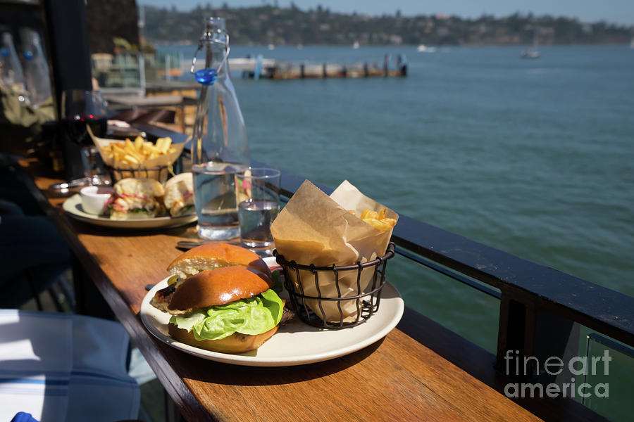 Burgers With A View at Barrel House Restaurants on Bridgeway Sausalito California DSC6070 Photograph by Wingsdomain Art and Photography