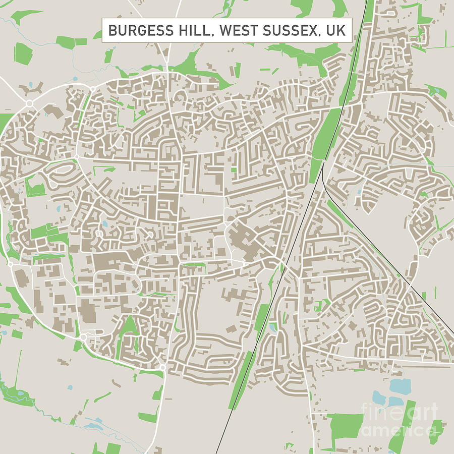 City Digital Art - Burgess Hill West Sussex UK City Street Map by Frank Ramspott