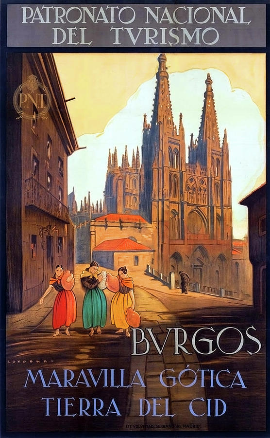 Burgos Cathedral, Spain, vintage travel poster Painting by Long Shot